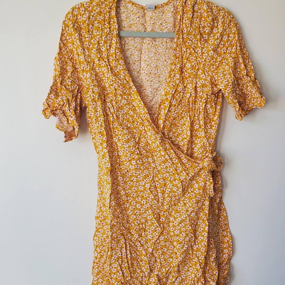 Old Navy Yellow Floral Wrap Dress